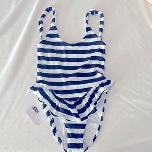 Beach Riot Ruffled Striped One Peice (white/blue)
